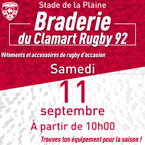 Affiche braderie - braderie du club ce samedi 8 septembre à partir de 10h au stade de la Plaine